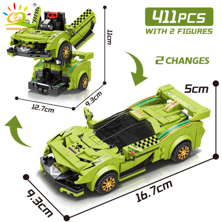 ใหม่-huiqibao-one-step-transfrom-racing-รถรุ่น-building-blocks-2in1หุ่นยนต์-mecha-creative-อิฐชุดเด็กของเล่นสำหรับเด็กเกม