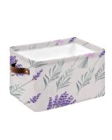 Purple Lavender Flowers Leaves Waterproof Laundry Basket Square Folding Storage Basket Fabric Clothes Organizer