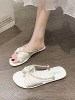 ۩☄ Internet celebrity pearl flat slippers womens summer outer wear 2023 new fairy style French soft bottom flip flops