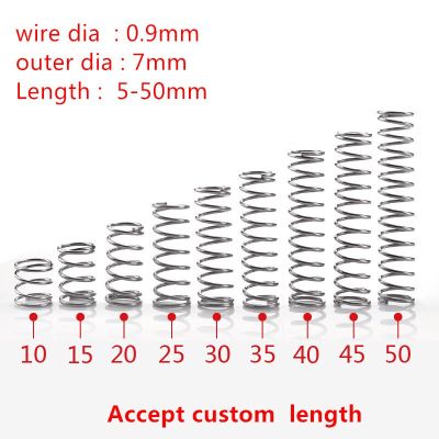 【Worth-Buy】 10ชิ้น/ล็อต0.9มม. 0.9x 7สเตนเลสสตีลสายไฟสปริงอัดเส้นผ่านศูนย์กลาง0.9มม. เส้นผ่านศูนย์กลางภายนอก7มม. ความยาว10-50มม