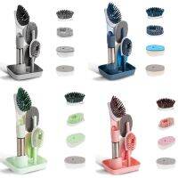 Dish Cleaning Brush-Soap Dispensing Dish Brush Set &amp; 4 Replacement Heads Storage Holder for Dish Pot Pan Sink