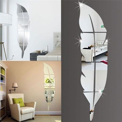 Feather Pattern Wall Stickers Waterproof Acrylic Wall Decoration Mirror Effect Fashion Glass Doors Decoration For Home Bedroom