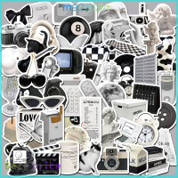 mazalan 61pcs Black White Simple Style Graffiti สติกเกอร์รถกีตาร์กระเป๋าแล็ปท็อปรูปลอก