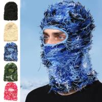 Distressed Balaclava Knitted Distressed Balaclava Full Face Hat Winter Ski Masque Trending Beanie Caps for Outdoors typical