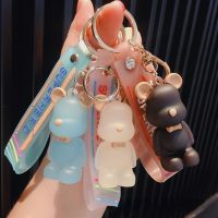 【CW】 Fashion Bow Tie Bear Keychains Leather Lanyard Animal Key Chain Boy/Girlfriend bear Bag Charms Keyring Couples Pendant Jewelry