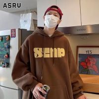 ASRV ผู้ชายเสื้อยืดขนาดใหญ่จดหมายพิมพ์ Hoodies สไตล์เกาหลี Drawstring เสื้อสวมหัวที่อบอุ่นหลวมท็อปส์เสื้อ