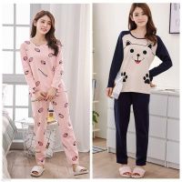 COD SDFGERGERTER Fashion Women Pajama Korean Lovely Sleepwear Nightwear Cute O-Neck Long-Sleeved Trousers Casual Suit Ladies Summer Spring Home Wear Clothes