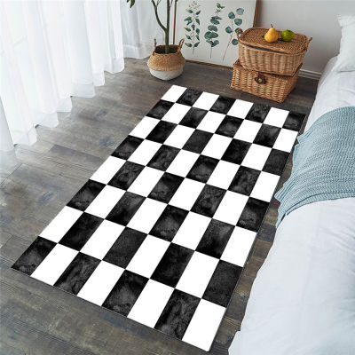 BeddingOutlet Chess Board Large Carpets for Living Room Games Kids Play Floor Mat Black and White Area Rug Squares Teen tapis