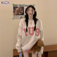 เสื้อกันหนาวบางผ้าฝ้าย100% NICK 260ก. สำหรับเสื้อผู้หญิงคอกลมปักลายตัวอักษรและแถบด้านหลัง