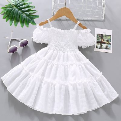 Summer Girls Dress 2023 New Style Bud Sleeve Splicing Cake Skirt For Kid 1 to 8 Years Old Fashionable Fashionable Princess Skirt