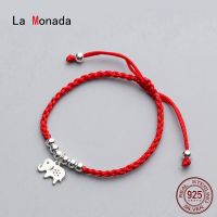 La Monada ด้ายสีแดงชาร์มรูปช้างสำหรับ925เงินสเตอร์ลิงมือสร้อยข้อมือเชือกสีแดงสำหรับผู้หญิง925เงิน