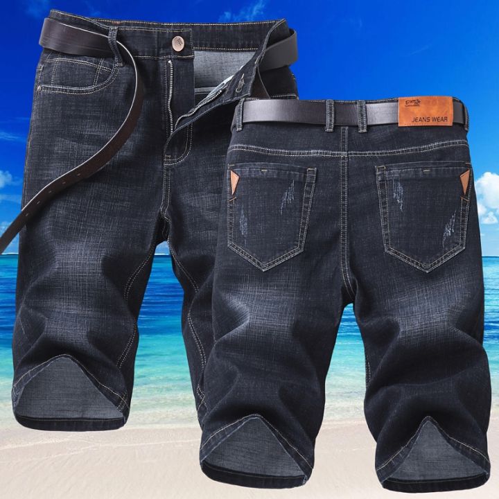 กางเกงทรงสไตล์คลาสสิกห้าจุดผ้ายืดทรงหลวมแฟชั่นของผู้ชาย-celana-pendek-denim-ตรงสำหรับธุรกิจฤดูร้อน2022ยีนส์มีแบรนด์ชาย