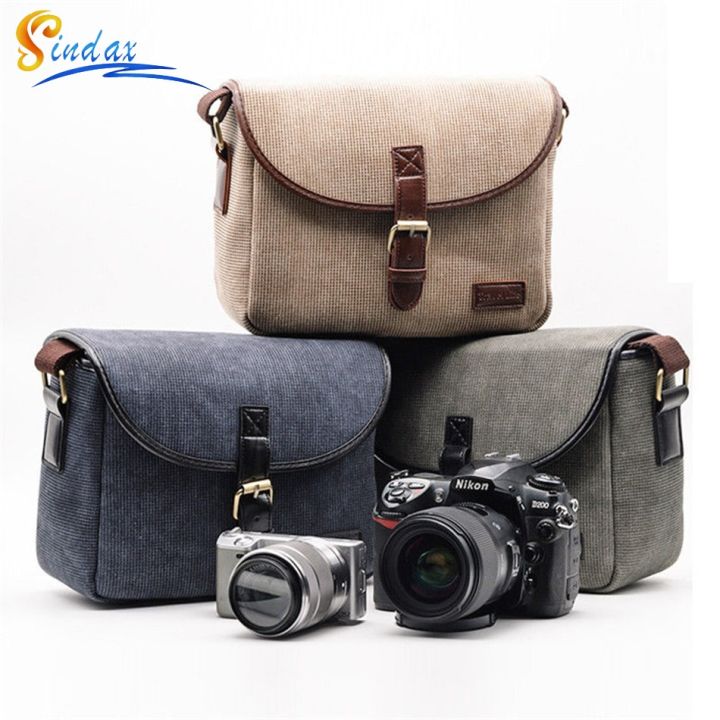 กระเป๋ากล้องกันน้ำย้อนยุคถุงถ่ายภาพสะพายไหล่-dslr-เคสสำหรับ-sony-แคนนอนผ้าใบแคนนอนขนาดเล็กสำหรับผู้ชายผู้หญิง