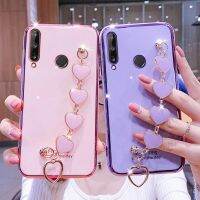 Philander SHOP เคสชุบ Huawei เคสโทรศัพท์โซ่พันข้อมือสำหรับ P30Lite Y9S,P20 P40 Mate20 20X สร้อยข้อมือรูปหัวใจ30 Y6P