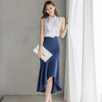 fashion new arrival comfortable 2 pieces women sets sleeveless white shirt and slim trumpet skirt work style elegant women sets