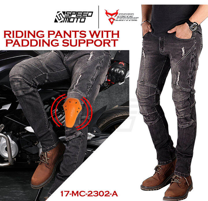 MOTOCENTRIC BREATHABLE RIPPED JEANS WITH PROTECTIVE GEAR SUPPORT 17MC