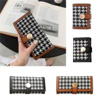 PINGCHUISHOP หนัง PU ผู้หญิงสั้นกระเป๋าสตางค์ Houndstooth แฟชั่นสไตล์เกาหลีกระเป๋าคลัตช์ผู้หญิง