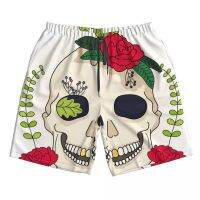 ชุดว่ายน้ำชาย กางเกงว่ายน้ำ Trunks Beach Board กางเกงขาสั้น ชุดว่ายน้ำชาย Running Sports Surf Shorts Skull with Roses Quick Dry