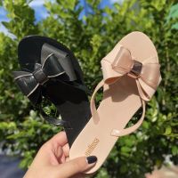 Summer 2023 Womens New Melissa Double Bowknot Flip-flops Sweet Girl Candy Color Beach Shoes Adult Flat Jelly Shoes SM148