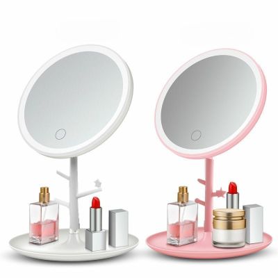 Portable Travel Cosmetic Light Up Mirrors Touch Switch LED Makeup Mirror For Home Tabletop Bathroom With Storage Tray USB charg