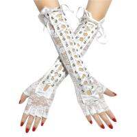 GOOD MOOD BEAUTY 1 Pair Night Club Long Ritual Dance Fingerless Gothic Gloves Punk Mittens Silk Ribbon Lace Gloves