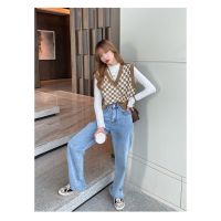 C&amp;M Women 2021 Autumn Korean Loose Sleeveless Plaid V-neck Pullover Knitted Vest