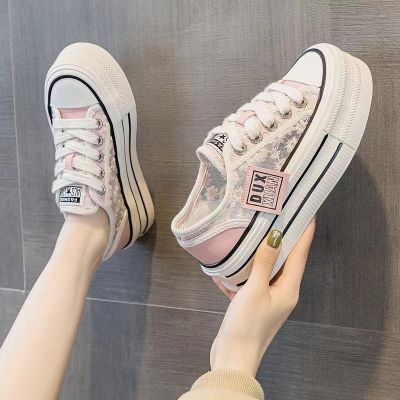 Small Fragrant Wind Thick Sole Heightened Small White Shoes for Women 2023 Spring/Summer Jacquard Mesh Comfortable and Breathable Sports Casual Shoes