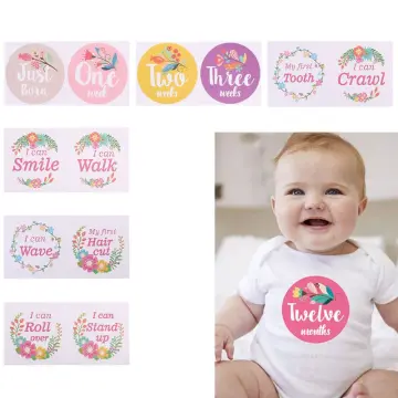 12 Pcs/Set Newborn Milestone Memorial Month Stickers Floral Baby