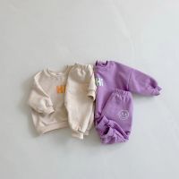 Korean Kids Cotton Tracksuits Baby Girls Boys Smiling Face Clothing Sets Children Fashion Sweatshirt+Pants 2pcs Clothes Sets