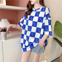 New harajuku oversized T-shirt for Women plaid O-Neck short sleeve couple t shirt casual Streetwear Woman Tshirt Summer y2k Tops