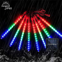 Solar Powered LED Meteor Shower Icicle Christmas Lights Waterproof Raindrop Tube String Lights For Garden Holiday Wedding Party