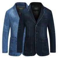 ZZOOI LUCLESAM Mens Denim Suits Single Breasted Cotton Blazers 2022 Autumn and Winter New Casual Male Suit Jacket Slim Fit