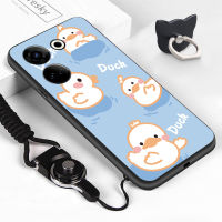 Case4you สำหรับ Tecno Camon 20 Tecno Camon 20 Pro Itel S23 (แหวนใส่นิ้ว + สายคล้อง) เคสโทรศัพท์ดีไซน์ลายการ์ตูนผู้หญิงเป็ดเคสด้านหลังซิลิโคนนิ่มกันกระแทกสำหรับเด็กผู้หญิงเด็กชาย