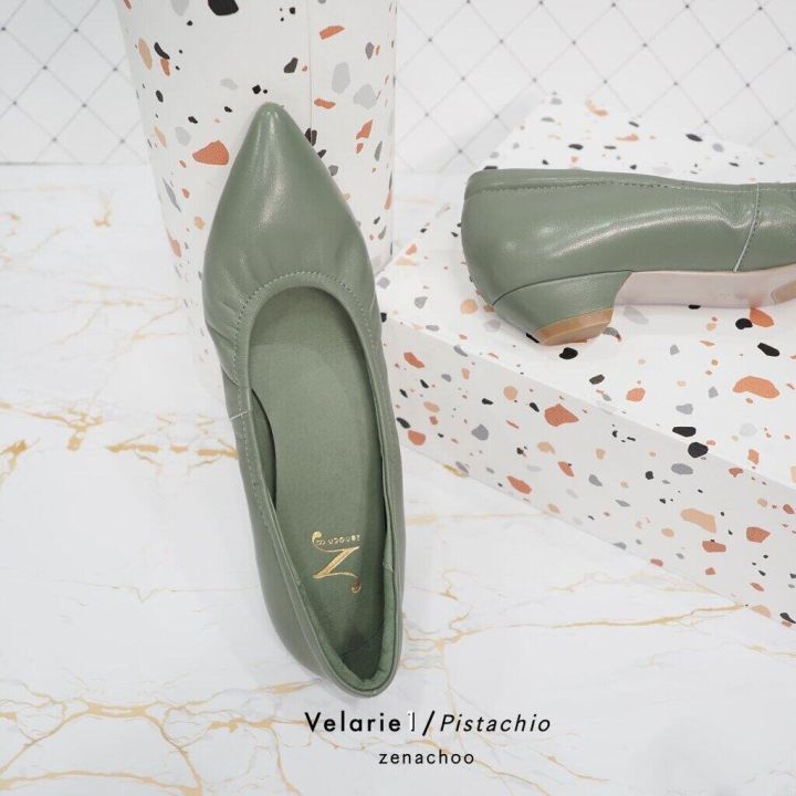ทรงปกติ-เปลี่ยนไซส์ได้-ไม่รับคืน-zenachoo-รุ่นขายดี-velarie1-สูง-1นิ้ว-สี-pistachio-รองเท้าหัวแหลมหนังแกะแท้