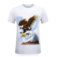 （Can Customizable）high quality 3d print eagle white cotton t-shirt short sleeve fashion mens t-shirt round neck tees top shirt（Adult and Childrens Sizes）