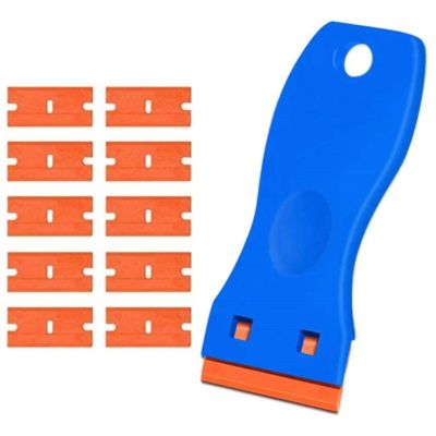 【YF】 1PC Plastic Scraper with 10PCS Blades for Removing Glue Sticker Decals Tint from Car Window and Glass