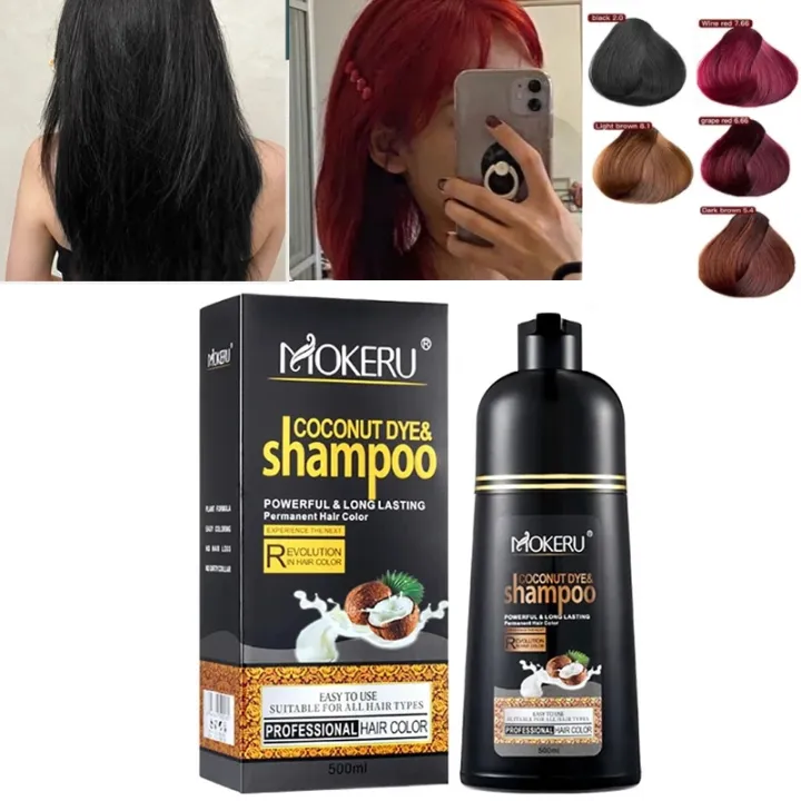 500ML Mokeru Natural Organic Black Hair Dye Shampoo Covering Gray Hair