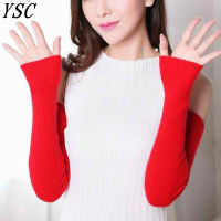 YUNSHUCLOSET Hot Sales womens Cashmere knitted female gloves 40cm 50cm 60 cm long arm Mittens High Quality Free Shipping