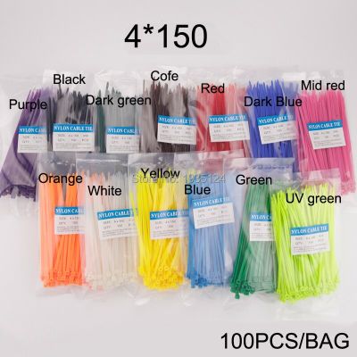 100pcs 4x150 Width 3.6mm Self-Locking White Black Red Blue Yellow Green Nylon Wire Cable Zip Ties.Cable Ties