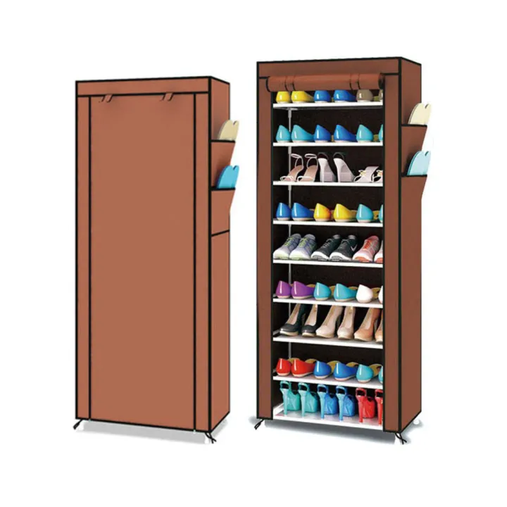 9 LAYER Shoe Rack (BROWN) Dustproof Cover Shoe Storage