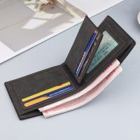 Men Short Small Wallet Engraved Minimalist Mens Leather PU Bifold Male Purse Coin Pouch Multi-functional Card Holder Wallets Birthday Gift for Husband