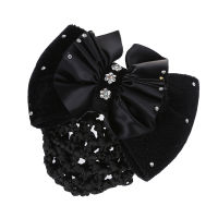 Black Velvet Bowknot Barrette Hair Clip Snood Net for Women