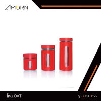 JJGLASS - (AMORN) โหล OVT - โหลแก้ว แฮนด์เมด ทรงกระบอก พร้อมฝา สีแดง มีให้เลือก 3 ขนาด