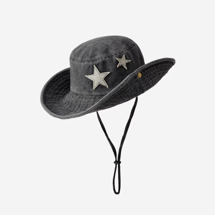 star-printed-headwear-summer-outdoor-hats-retro-bucket-hats-y2k-fashion-hats-sun-protection-hats