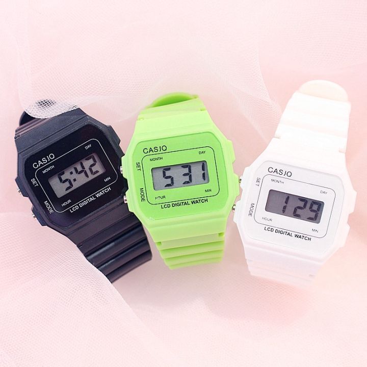 kegllect-นาฬิกาข้อมือเด็กนักเรียนหญิง-นาฬิกาตั้งโต๊ะสี่เหลี่ยมกันน้ำสีเขียวสดขนาดเล็ก