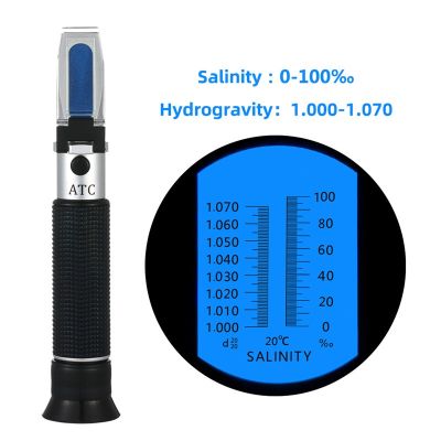 เครื่องวัดความเค็ม 0-100% 1.000-1.070sg สำหรับน้ำทะเล ความเค็มของอาหาร เครื่องทดสอบเกลือ Salinity Refractometer With ATC