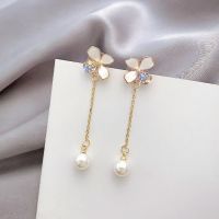 925 Silver Needle White Petals Tassel Pearl Long Earrings For Women Simple New Korean Style Fashion Exquisite Jewelry Wholesale