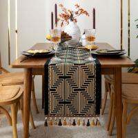 Geometric Line Tassel Jacquard Table Runner luxurious Dining Table bedside table TV cabinet Table Flag Home Coffee shop Wedding Table Decor Bed Flag Bucket Cabinet Cover