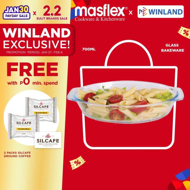 MASFLEX by Winland Oval Borosilicate Glass Pan Glass Bakeware for