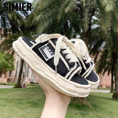 【Hot Sale】 SIMIER Xiaoxiangfeng Dissolving Canvas Slippers Womens Outerwear 2022 New Half-Top Sandals